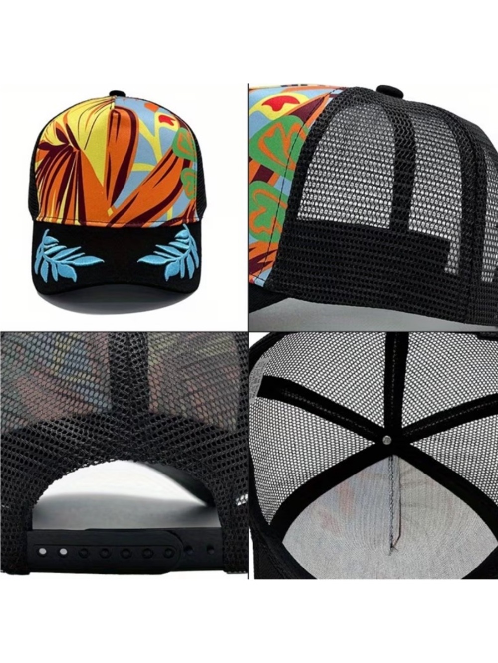 Colorful Mesh Trucker Hat Embroidered Front Black, Orange, Blue Adjustable NWT - Picture 3 of 4